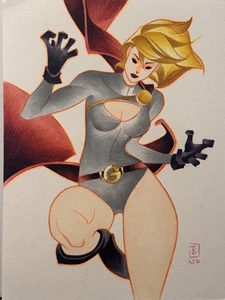POWERGIRL 3 - 8X11" ORIGINAL PINUP KUNST VON FAMOUR DC MARVEL KÜNSTLER THONY SILAS - Bild 1 von 2