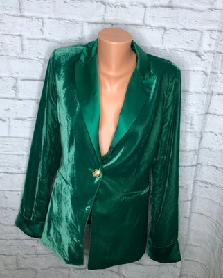 Blazer de terciopelo para mujer Tahari verde esmeralda con un botón traje de trabajo chaqueta talla S Foto 1 de 4