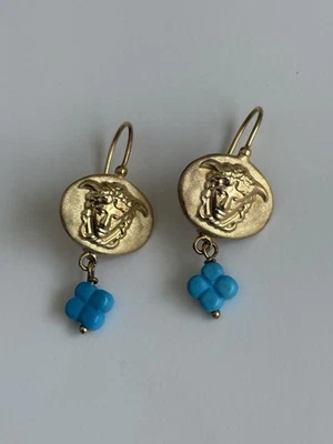 TAGLIAMONTE Designs(SH613-2) 925SS/YGP Cameo Earrings Magnesite Medusa - Image 1 of 4