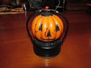 Vintage Battery Operated Jack-O-Lantern Light Glass Pumpkin Halloween Hong Kong - Picture 1 of 7