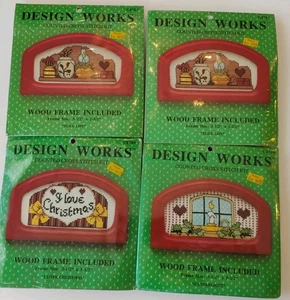 Vtg NOS Lot Of 4 Design Works Counted Cross Stitch Kit Wood Frame Included, 1987 - Picture 1 of 7