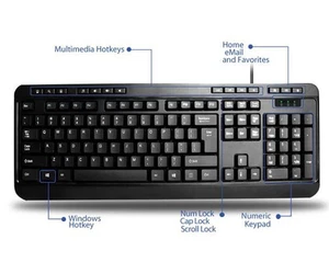 Adesso Multimedia Keyboard - Cable Connectivity - USB Interface - 104 Key -Black - Picture 1 of 1