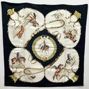 Hermes Silk Scarf Carre 90 Pampa Black White Used from Japan - Picture 1 of 4