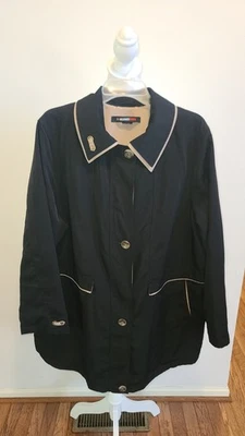 Weather Tamer Women Black Tan Trench Coat Button Down Size 1X Plus Size Fall - Image 1 of 4