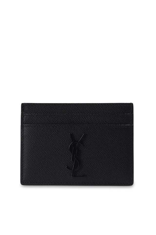 Saint Laurent YSL Monogram Card Case In Grained Leather All Black - Image 1 of 4
