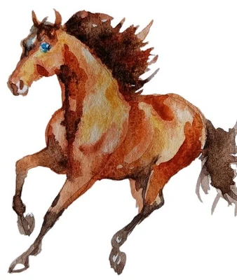   Arte para correr caballos, pintura acuarela original firmada regalo amante del caballo 3x3" Foto 1 de 4