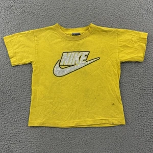 Vintage Nike Shirt Boys Medium Yellow Short Sleeve Center Swoosh Sport Athletic - Picture 1 of 9