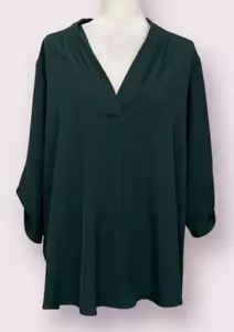 NWT Calvin Klein Women's Top Green Roll Tab Sleeve Size 2X Blouse V-Neck - Picture 1 of 6
