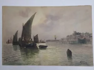 Antique English Signed Seascape Painting, Arthur W. Turner, On the Wear 12 x 18" - Picture 1 of 9