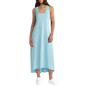 H HALSTON STUDIO Marine Blue Cut-Out Back Racerback High/Low Cotton Maxi Dress L - Picture 1 of 3