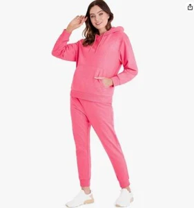 Ladies Pink Tracksuit Set Plain Pink Hooded Cuffed Loungwear - Picture 1 of 2