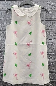 New Janie And Jack Sleeveless Lined Embroidered Flamingo Dress White Size Small - Picture 1 of 6