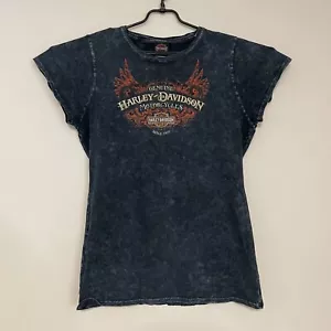 Women's Black Harley Davidson Motorcycle Shirt - Classic Biker Chic Sweden - Picture 1 of 8