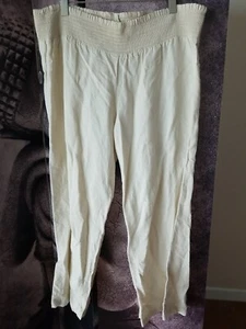 PRANA Women's Elastic Waist Wide Leg Linen Organic Cotton Pants Size L Beige - Picture 1 of 8