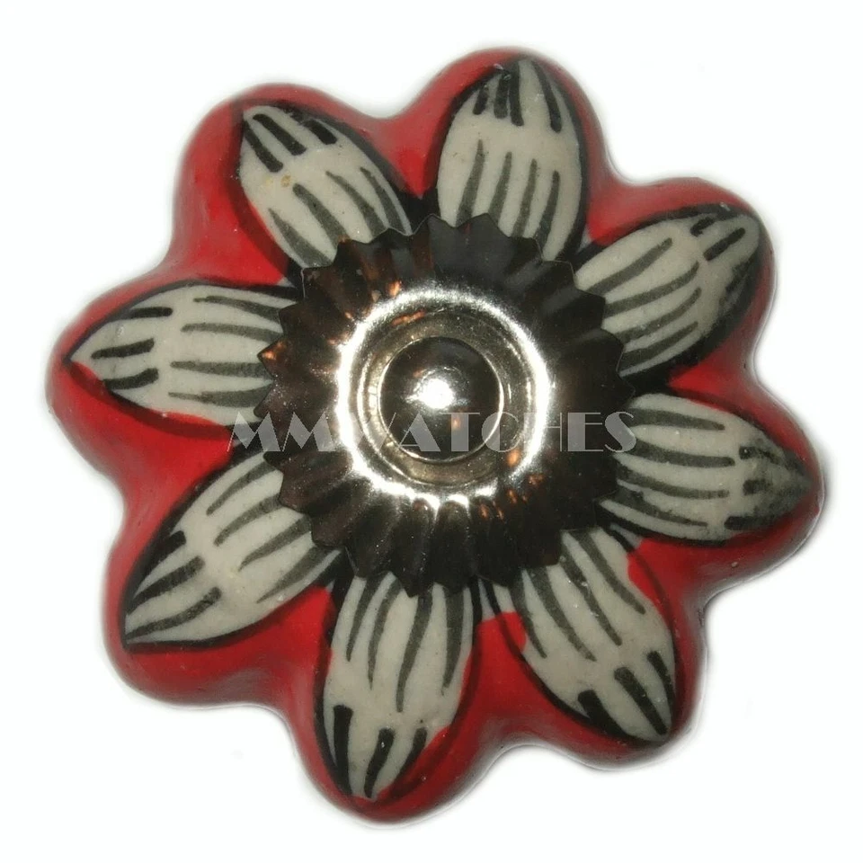 VINTAGE SHABBY CHIC BLACK WHITE CERAMIC CUPBOARD DOOR KNOBS DRAWER HANDLE KB01 - Image 1 of 1