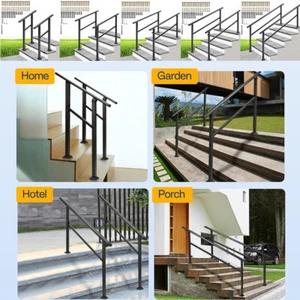2/3/4/5/6 Steps Hand Rails for Outdoor Steps 2-Pack Wrought Iron Porch Railing - Picture 1 of 39