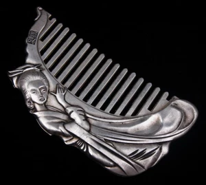 Tibetan Silver Crafted Traditional Comb Palace Lady Carved On Handle #08082119 - Picture 1 of 5