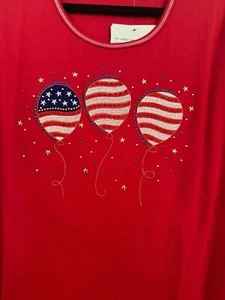 1X Quacker Factory Red White Blue Patriotic 4th of July Sequin Knit Top Shirt 1X - Picture 1 of 10