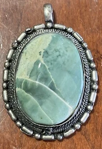 Sterling Silver 925 Bezel Set Variscite Natural Stone Pendant Green Blue 1.75” - Picture 1 of 9