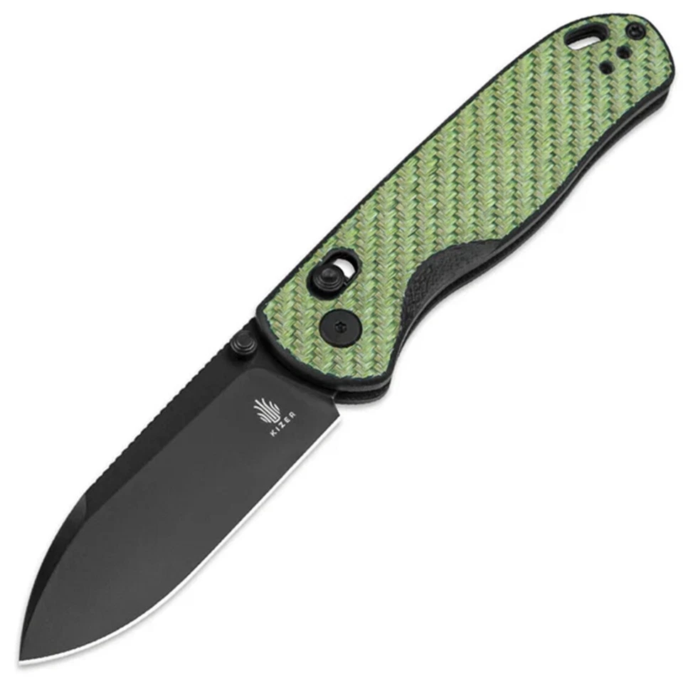 Kizer Cutlery Drop Bear Clutch Lock Green G10 Carbon Fiber Folding Knife V3619A4 - Image 1 of 1