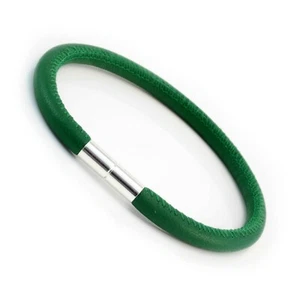 Green Leather Bracelet-Sterling Silver Clasp m Nappa Leather Bracelet-Unisex - Picture 1 of 5