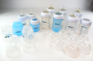 Philips Avent Baby Bottles Lot of 16 Various 4 & 9 oz Rings Caps Nipples