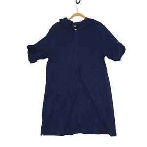 Land's End Women's 2X 20W 22W Draw Waist Hooded Dress Full Zip Roll Tab Sleeves - Picture 1 of 10