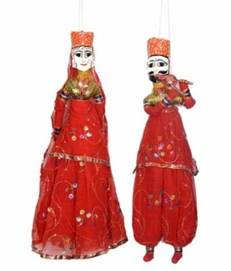 Rajasthani Traditional Puppet Pair Wooden face & Cotton cloth Men:20", Women:18" - Picture 1 of 1