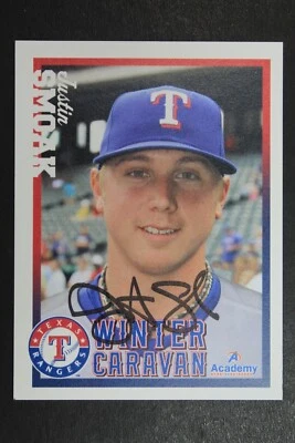 Tarjeta fotográfica promocional firmada autografiada por Justin Smoak Texas Rangers 3x4 Foto 1 de 3