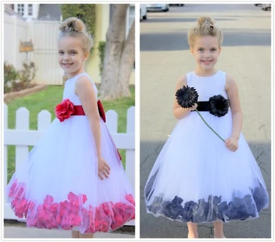 Rose Petals Lace Heart Cutout Flower Girl Dresses Birthday Girl Dresses 185T - Image 1 of 2