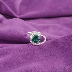 Anillo de plata esterlina 925 corte redondo verde esmeralda bisel banda tamaño todos los tamaños - Imagen 1 de 6
