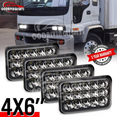 4pcs 4x6'' Black LED Headlights Hi/Lo Sealed Beam For GMC T6500 T7500 1997-2009 - Image 1 of 4