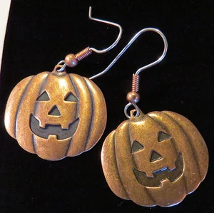 Jack-o-lanterns Large Earrings Copper Halloween - Picture 1 of 2