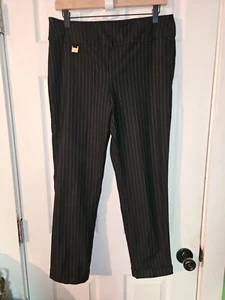 Lisette L Montreal Black with Pinstripe Career Pull on Pants Straight Leg 12 - Picture 1 of 4