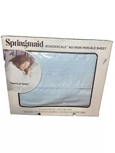 VTG Springmaid Wondercale No Iron Twin Sheet Flat Fitted Baby Blue NIB - Picture 1 of 11