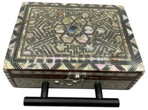 Vintage Mother Of Pearl & Wood Inlay Box Bag With Black Handle - Picture 1 of 7