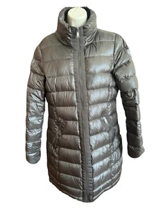 DKNY Packable Puffer Coat Size M Quilted Lightweight Knee Length Brown Duck Down - Picture 1 of 13