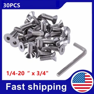 30PCS 1/4-20 x 3/4" Flat Head Socket Cap Screws Countersunk Bolts - Picture 1 of 10