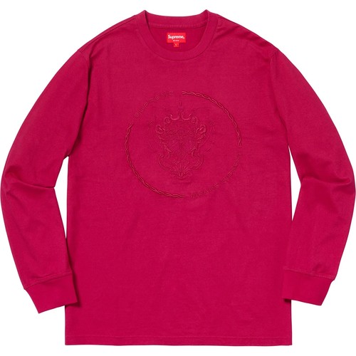 Supreme Crest Stemma Manica Lunga Magenta Rosso Ricamato Ricamato XXL
