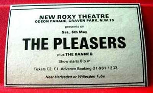 The Pleasers/Banned London Gig Vintage ORIG 1978 Press/Magazine ADVERT 3.5"x 2" - Imagen 1 de 3