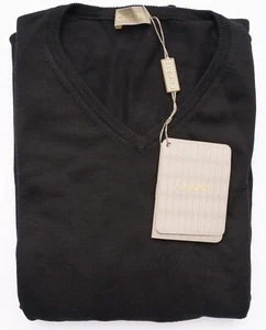 NWT CRUCIANI Solid Black Cotton Lightweight Knit V-Neck Sweater M (EU 50) - Picture 1 of 6