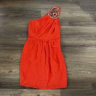 Vestido SHOSHANNA Anthropologie Un Hombro 8 Naranja Forrado Cuentas Seda Cottage Foto 1 de 4