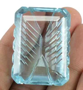 101.10 Carat Natural Emerald Shape Carved Blue Topaz Certified Loose Gemstone - Picture 1 of 5