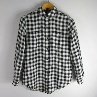 Camisa Lord & Taylor Mujer XS Negra Blanca Cuadros Guinga LS 100% Lino Botón Foto 1 de 4