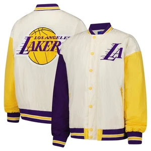 Women's Terez White Los Angeles Lakers Full-Snap Bomber Jacket - Picture 1 of 6