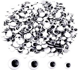 1000 Stück schwarze Googly Wackelaugen mit Selbstklebend, 6/8/10/12 mm Mischverpackung - Bild 1 von 6