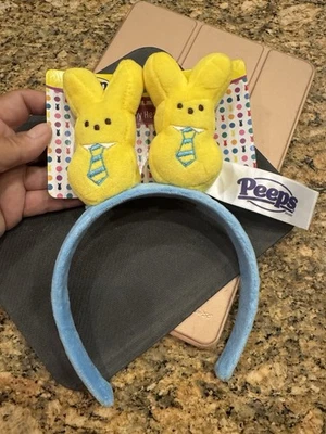 НОВЫЙ С ЯРЛЫКОМ PEEPS КРОЛИКА ОБРУЧ ДЛЯ ВОЛОС - ЖЕЛТЫЙ С СИНЕЙ ПОЛОСКОЙ ГАЛСТУК - Изображение 1 из 2
