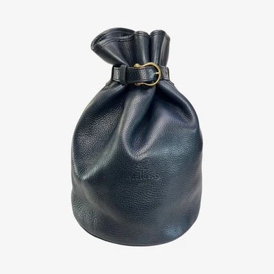 Mulberry Navy Pebbled Leather Drawstring Bucket Bag Plaid Lining England - Image 1 of 4