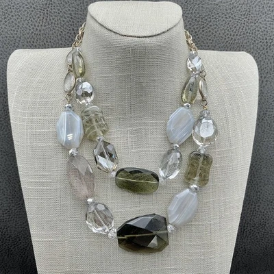 White House Black Market Womens Statement Necklace Layered Faceted Gold Tone - Image 1 of 4