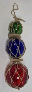 3 Glass Globe Wall Hanging Decoration Decor 14" Long Red Blue Green - Picture 1 of 2